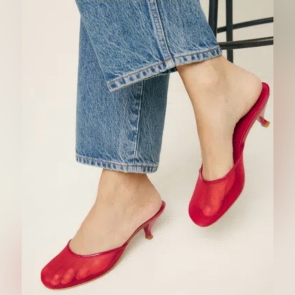 Reformation Red Satin Mule Kitten Heels